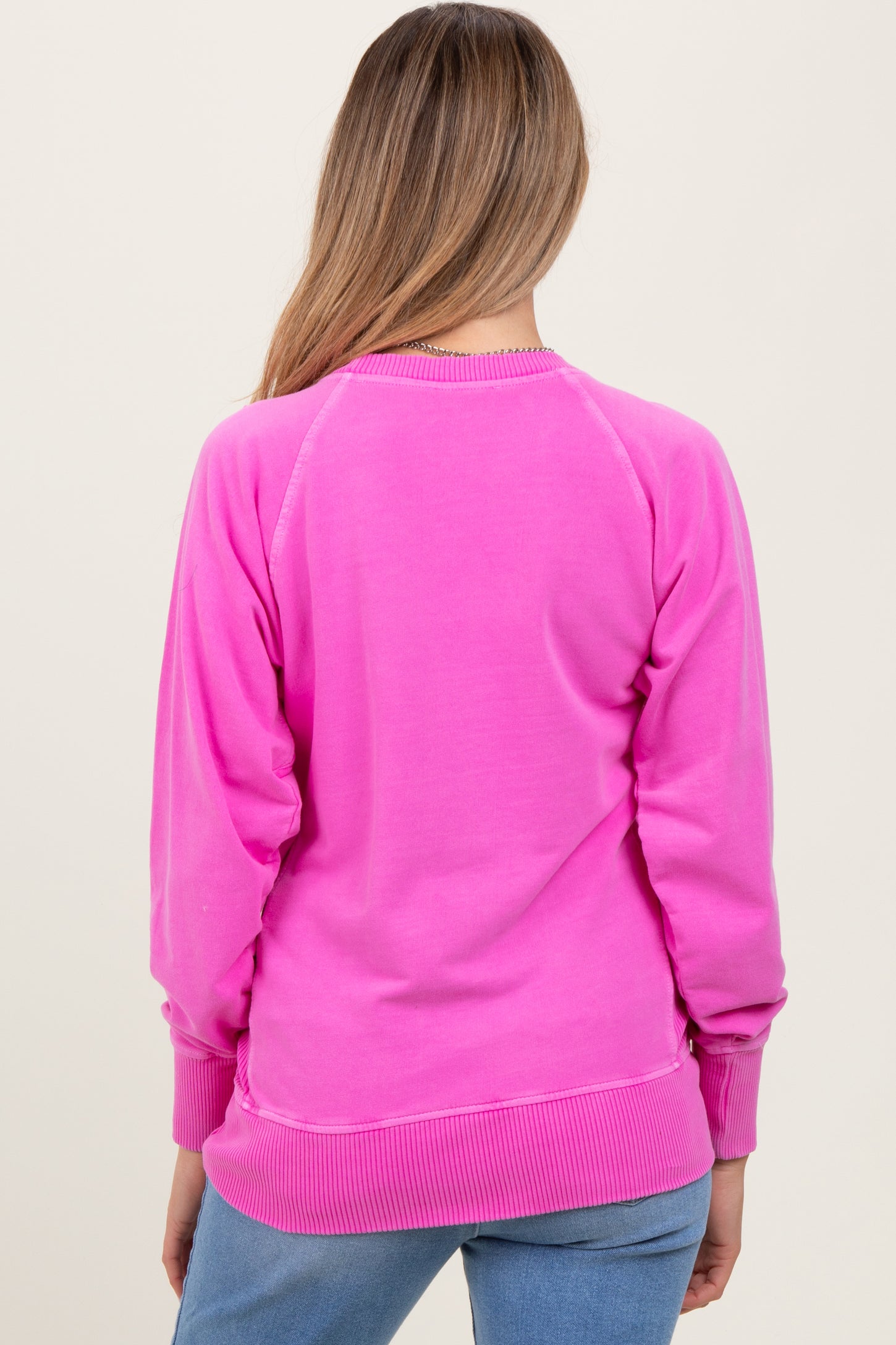 Fuchsia Vintage Wash French Terry Maternity Pullover
