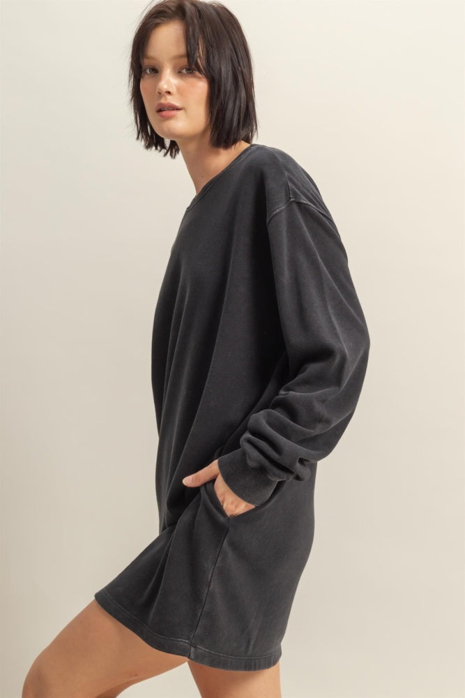 Black Long Sleeve Oversized Sweatshirt Mini Dress