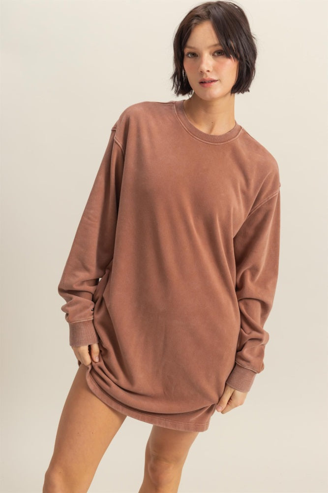 Camel Long Sleeve Oversized Sweatshirt Maternity Mini Dress