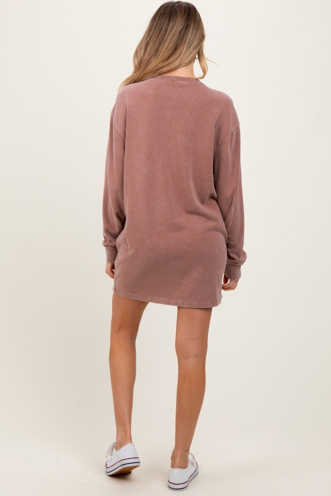 Camel Long Sleeve Oversized Sweatshirt Maternity Mini Dress