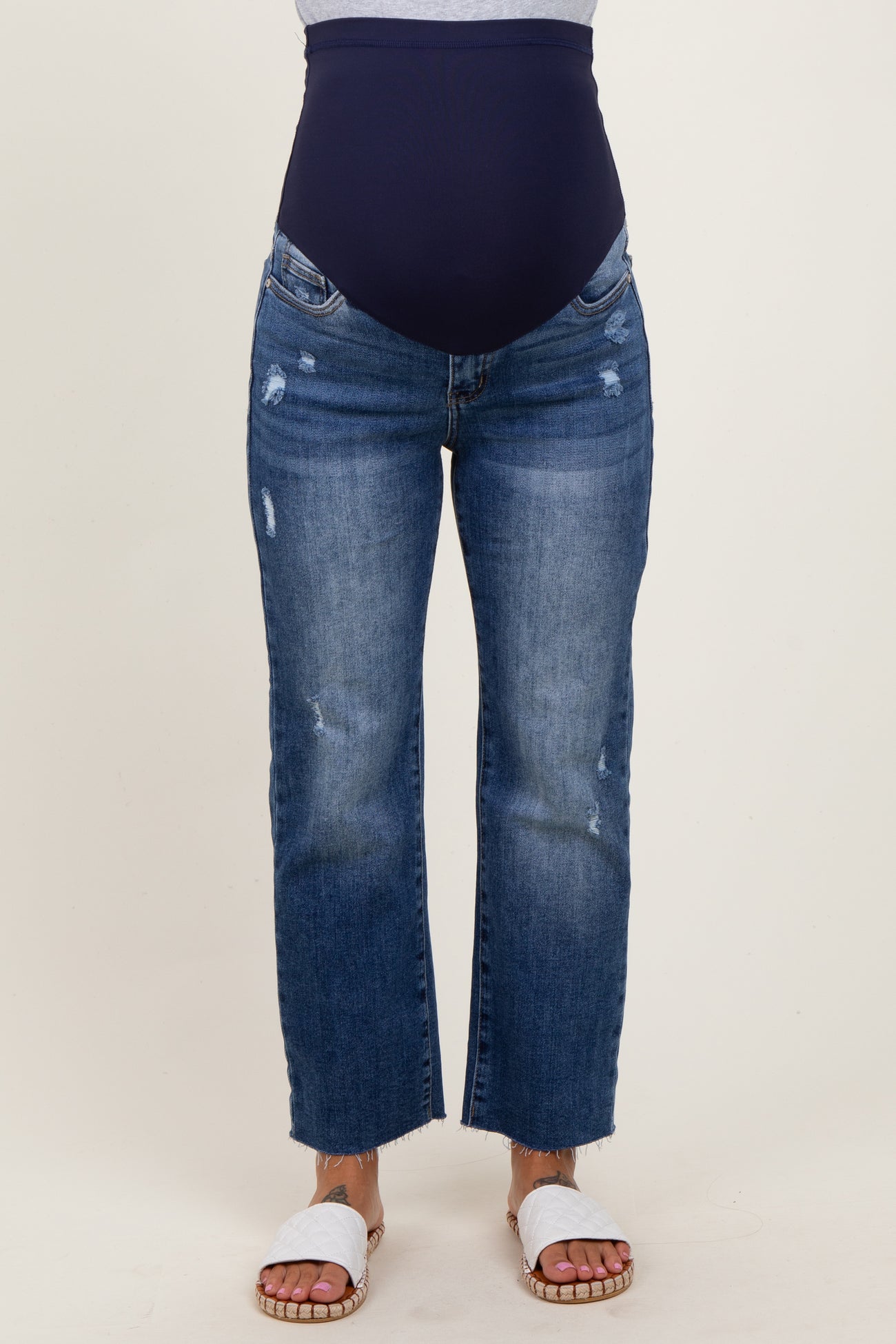 Dark Wash Faded Cropped Maternity Jeans