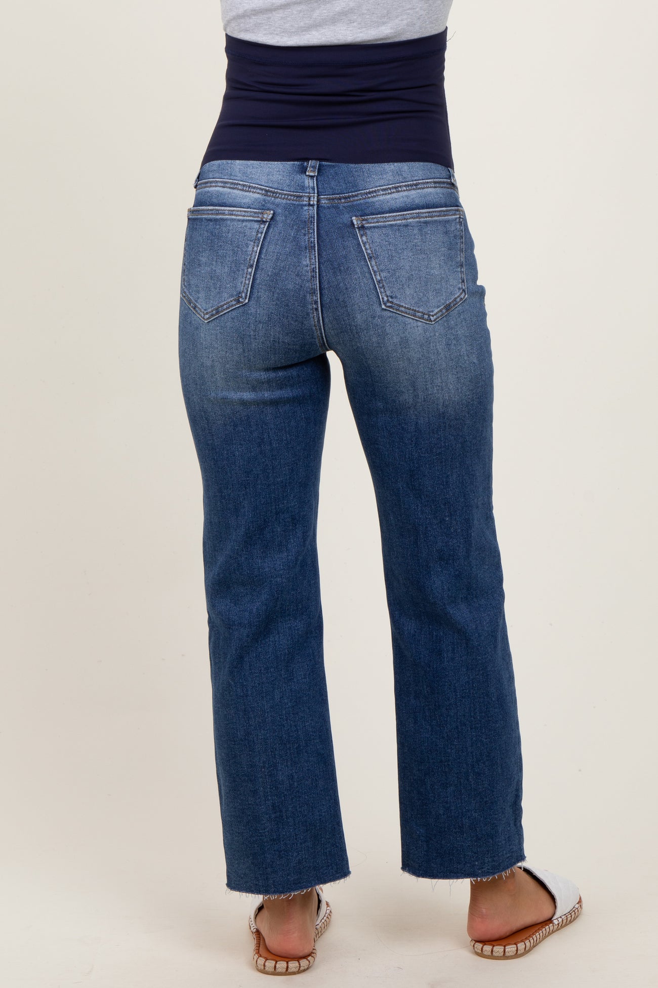 Dark Wash Faded Cropped Maternity Jeans