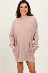 Taupe Long Sleeve Oversized Sweatshirt Maternity Mini Dress