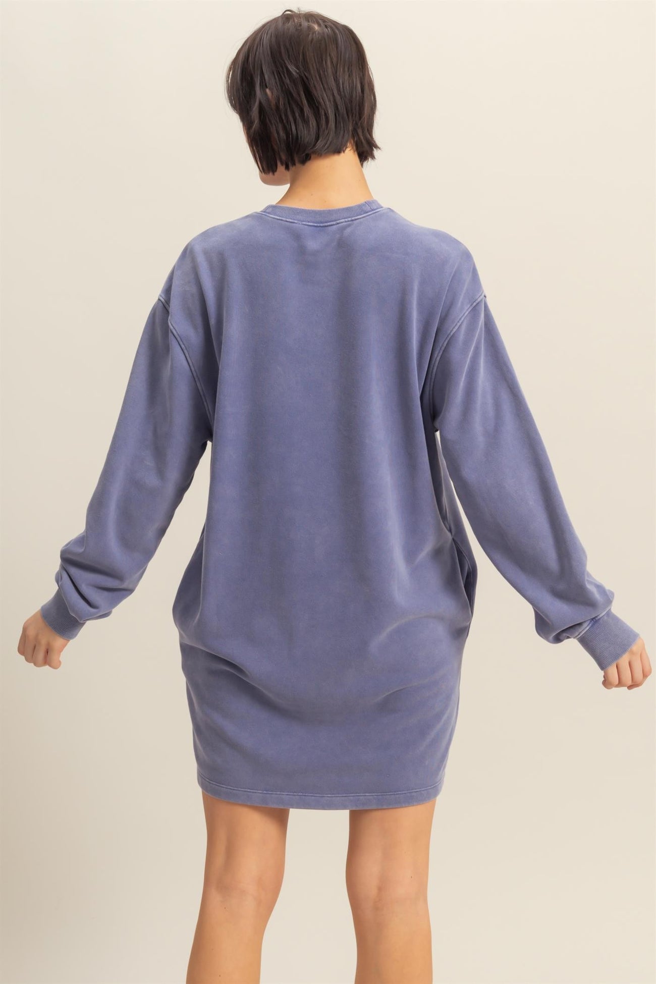 Light Blue Long Sleeve Oversized Sweatshirt Mini Dress
