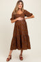 Mocha Floral Sweetheart Puff Sleeve Maternity Midi Dress