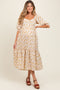Cream Floral Sweetheart Puff Sleeve Maternity Midi Dress
