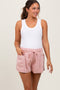 Light Pink Chambray Drawstring Front Pocket Maternity Shorts