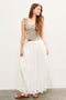 White Smocked Waist Eyelet Lace Hem Maxi Skirt