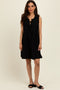 Black Pleated Front Tie Linen Blend Dress