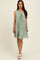 Light Olive Pleated Front Tie Linen Blend Dress
