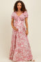 Pink Tropical Print Smocked Front Tie Maternity Maxi Dress
