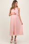 Pink Pleated Woven Maternity Midi Dress