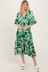 Green Abstract Floral V-Neck Tiered Maternity Midi Dress