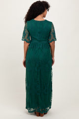 Green Lace Mesh Overlay Maxi Dress
