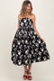 Black Floral Strapless Flare Maternity Midi Dress
