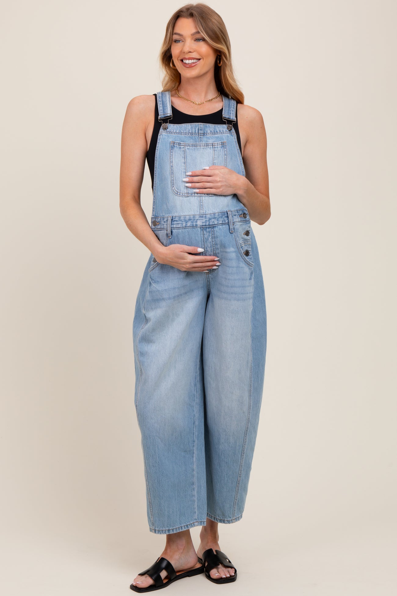 Light Blue Barrel Leg Maternity Overalls