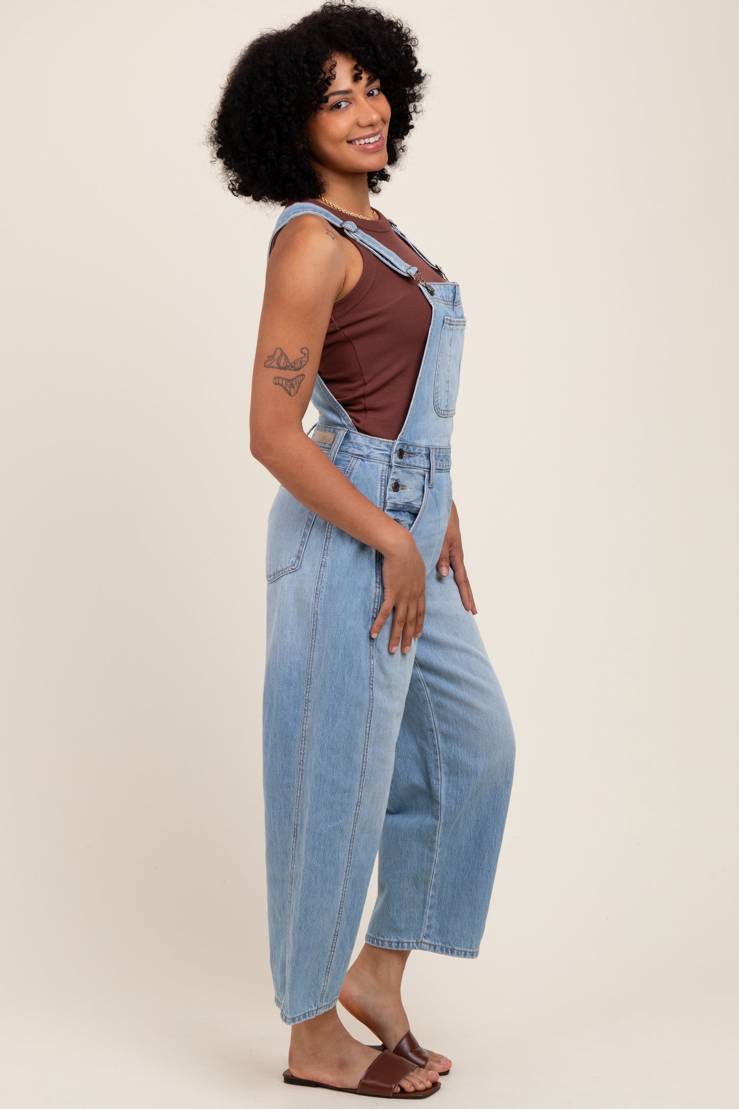 Light Blue Barrel Leg Overalls