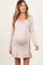 Beige Knit Ribbon Detail Neckline Maternity Mini Dress