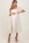 Cream Embroidered Floral Puff Sleeve Maternity Midi Dress