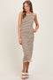 Beige Striped Knit Sleeveless Ruffle Hem Midi Dress