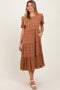 Rust Plaid Tiered Short Sleeve Dress