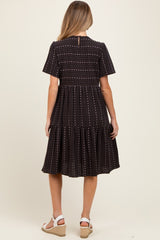 Black Floral Striped Tiered Short Sleeve Maternity Dress