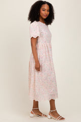 Light Pink Embroidered Chiffon Midi Dress