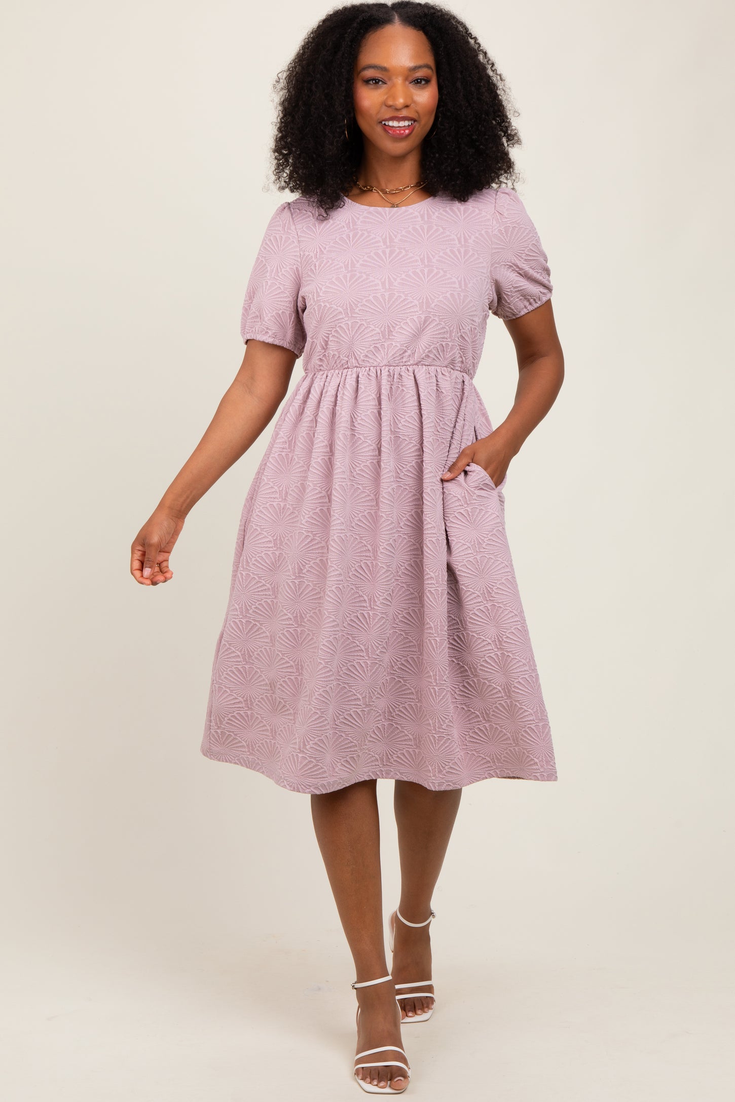 Lavender Textured Knit Midi Dress