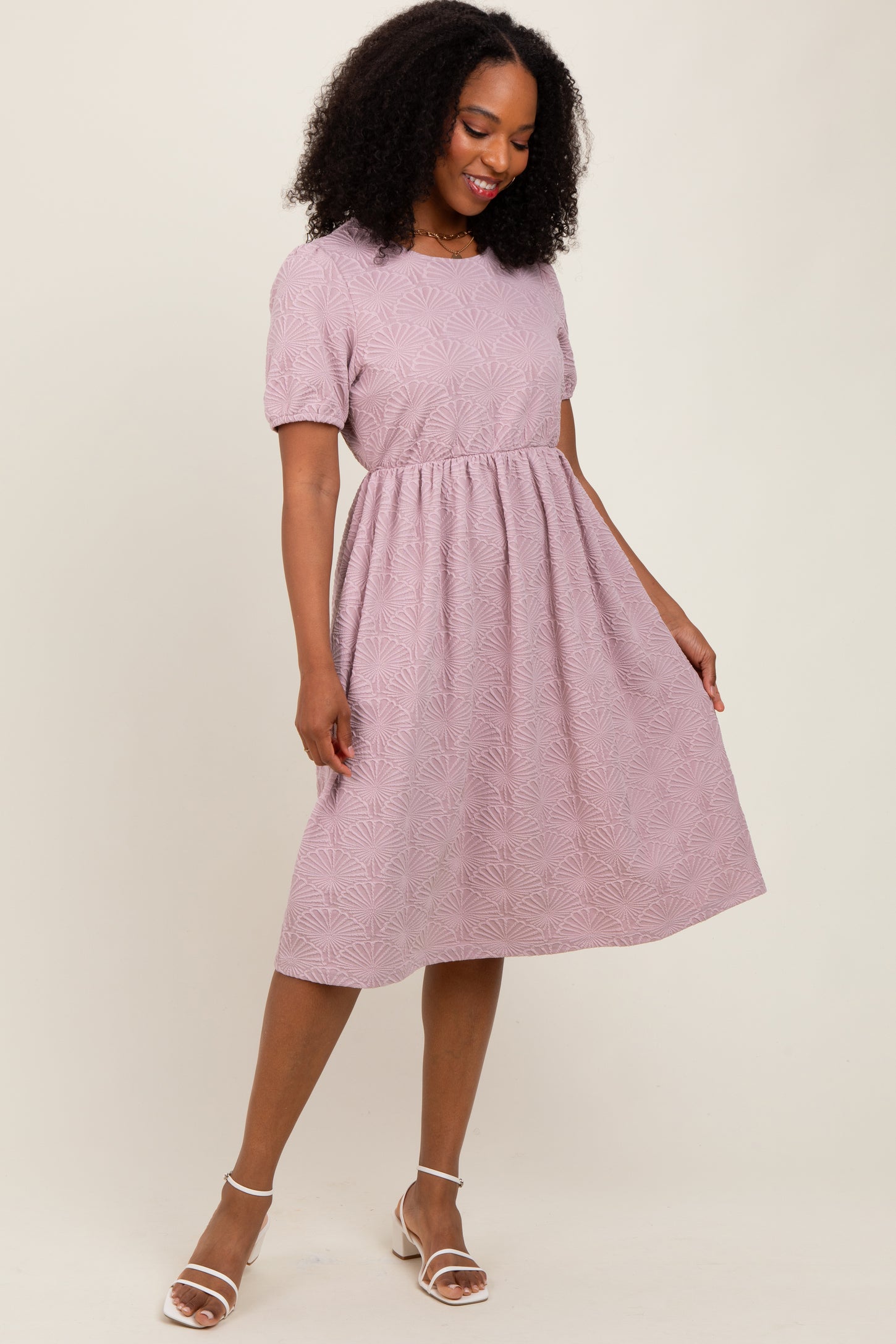 Lavender Textured Knit Midi Dress