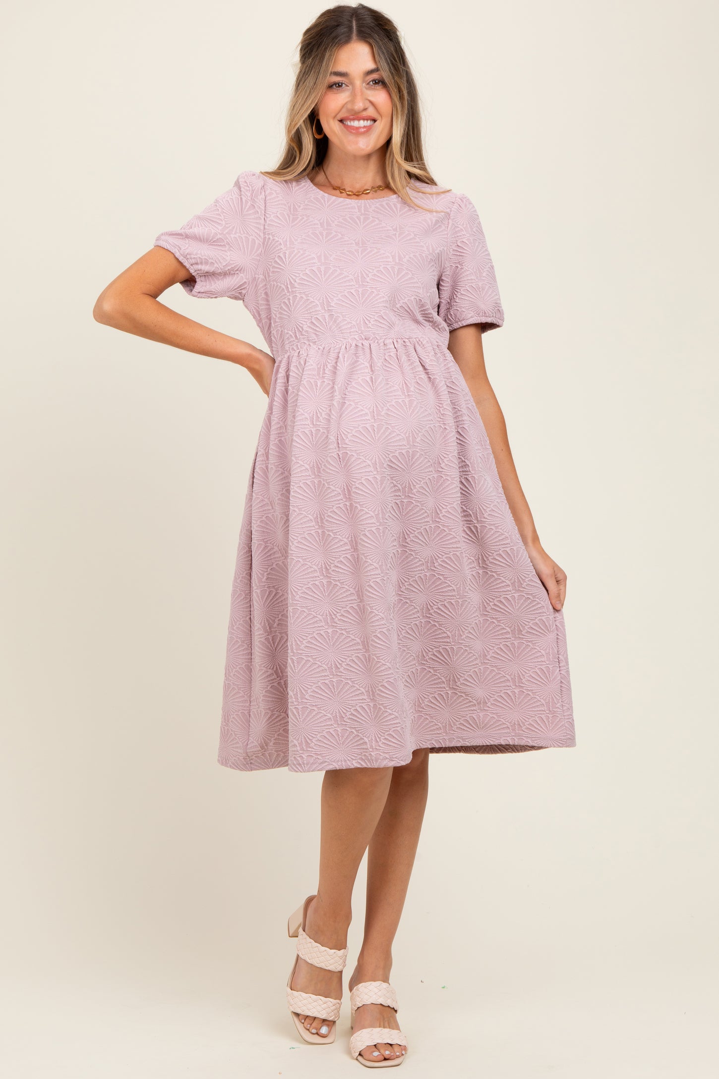 Lavender Textured Knit Maternity Midi Dress