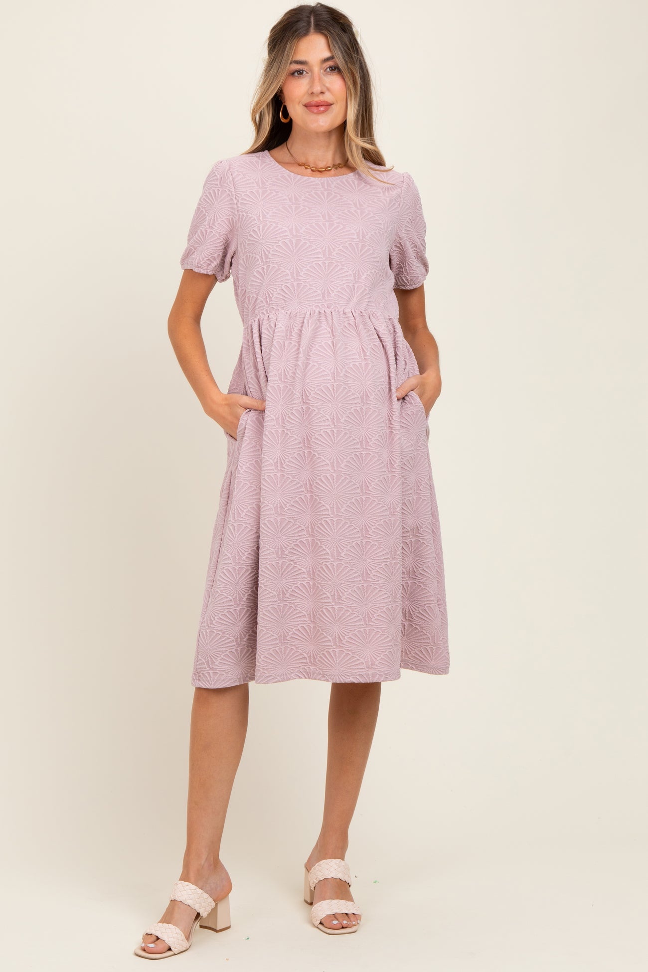 Lavender Textured Knit Maternity Midi Dress