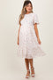 Ivory Floral Lace Ruffle Maternity Midi Dress