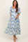 Blue Floral Tiered Puff Sleeve Maternity Midi Dress