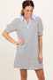 White Striped Collared Puff Sleeve Dress