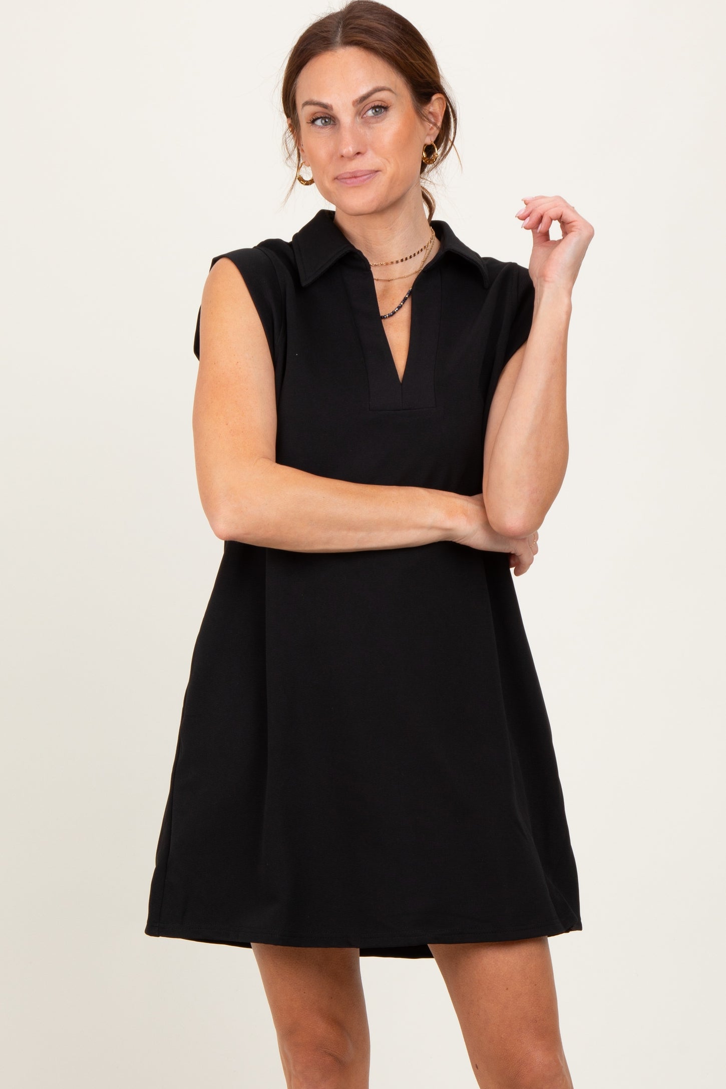 Black Sleeveless Polo Maternity Mini Dress
