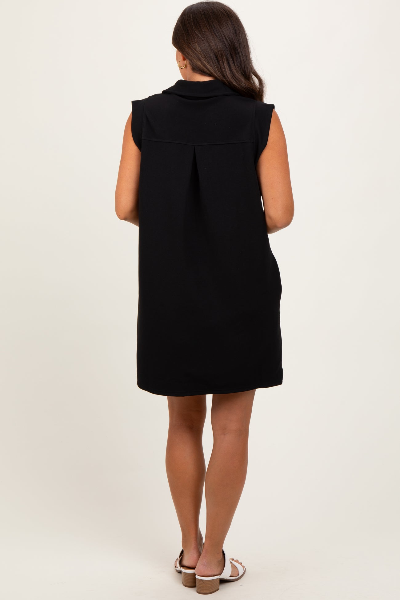 Black Sleeveless Polo Maternity Mini Dress