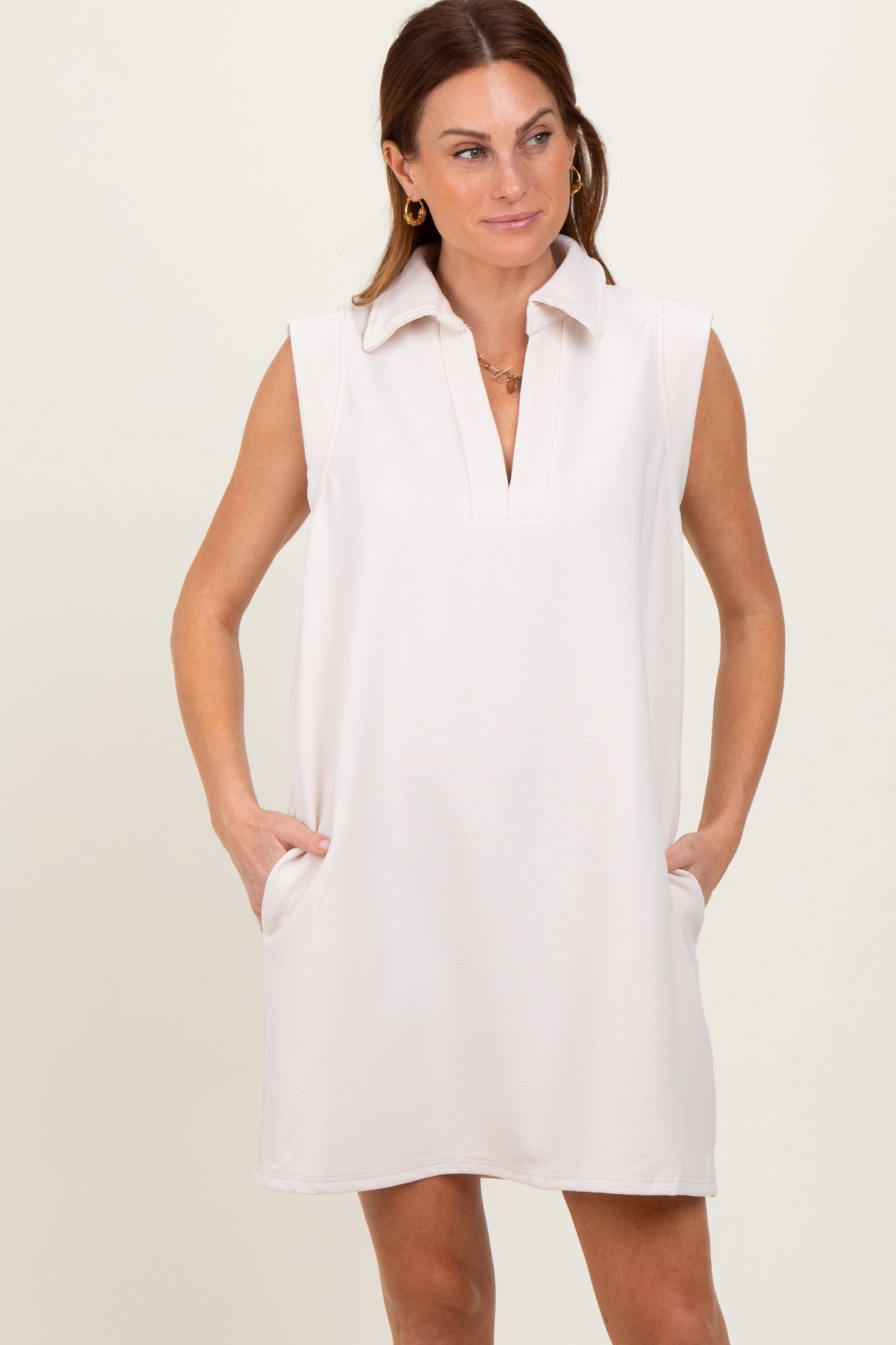 Cream Sleeveless Polo Mini Dress