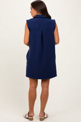 Navy Sleeveless Polo Maternity Mini Dress