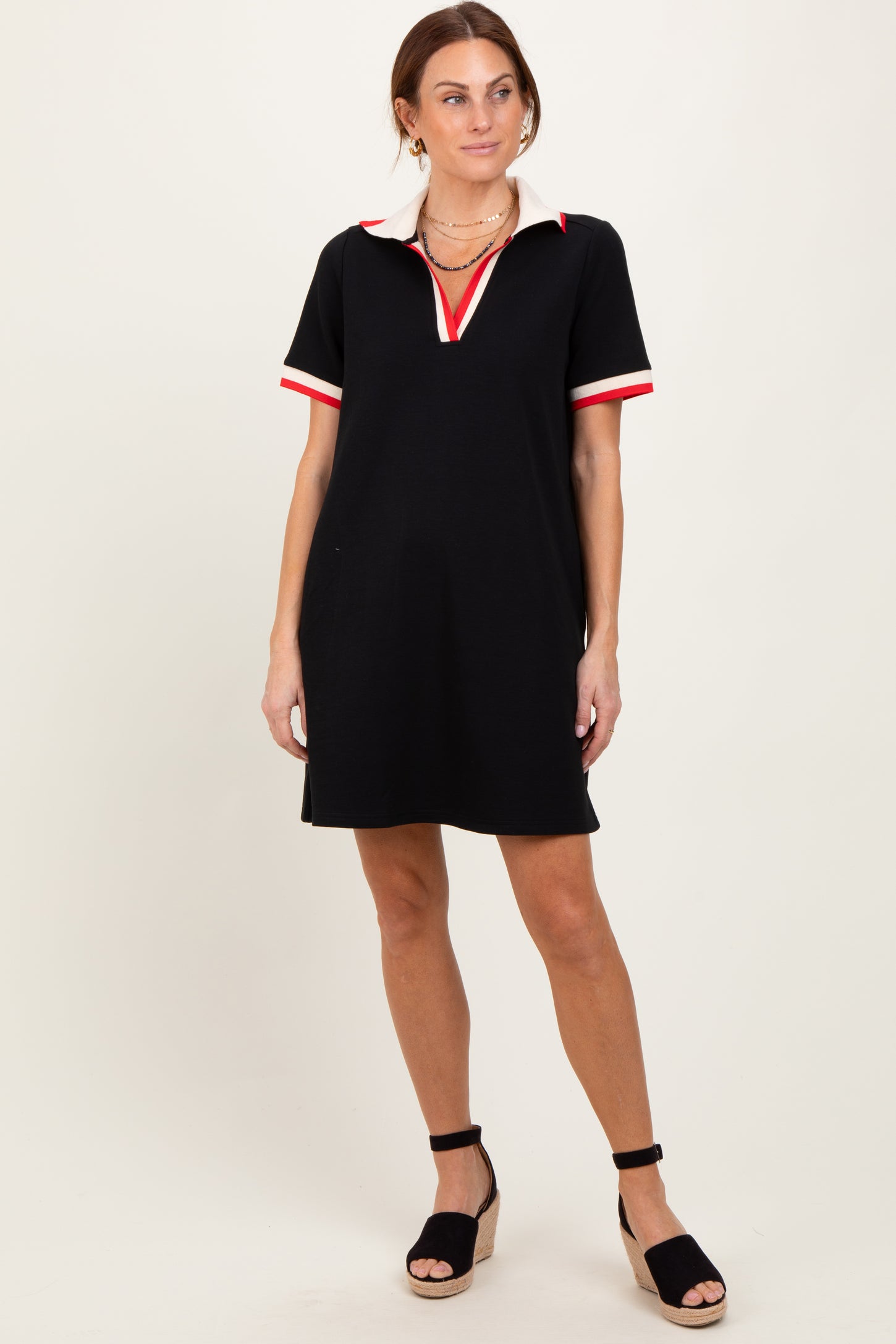 Black Contrast Trim Mini Polo Dress