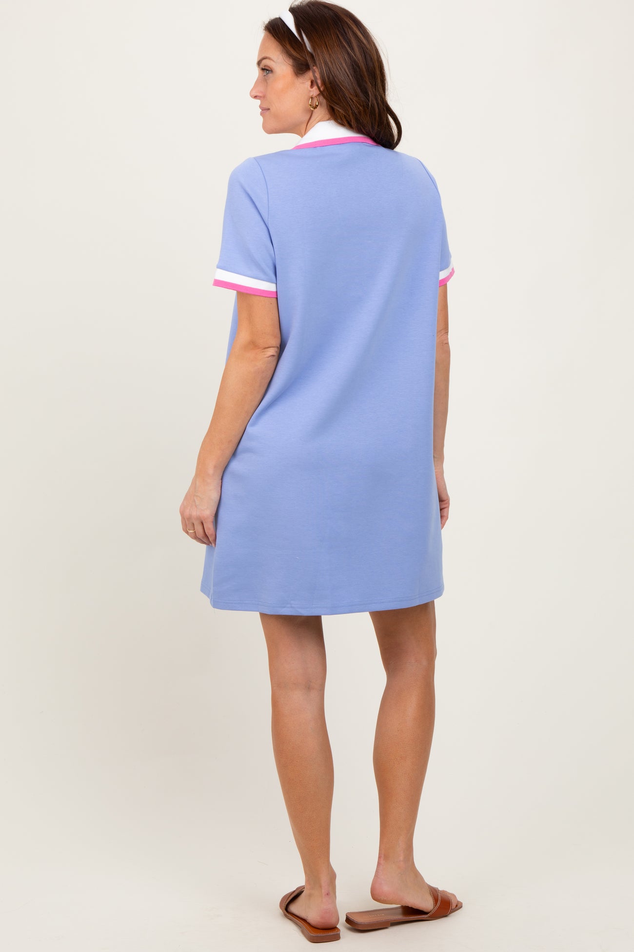 Blue Contrast Trim Mini Polo Dress