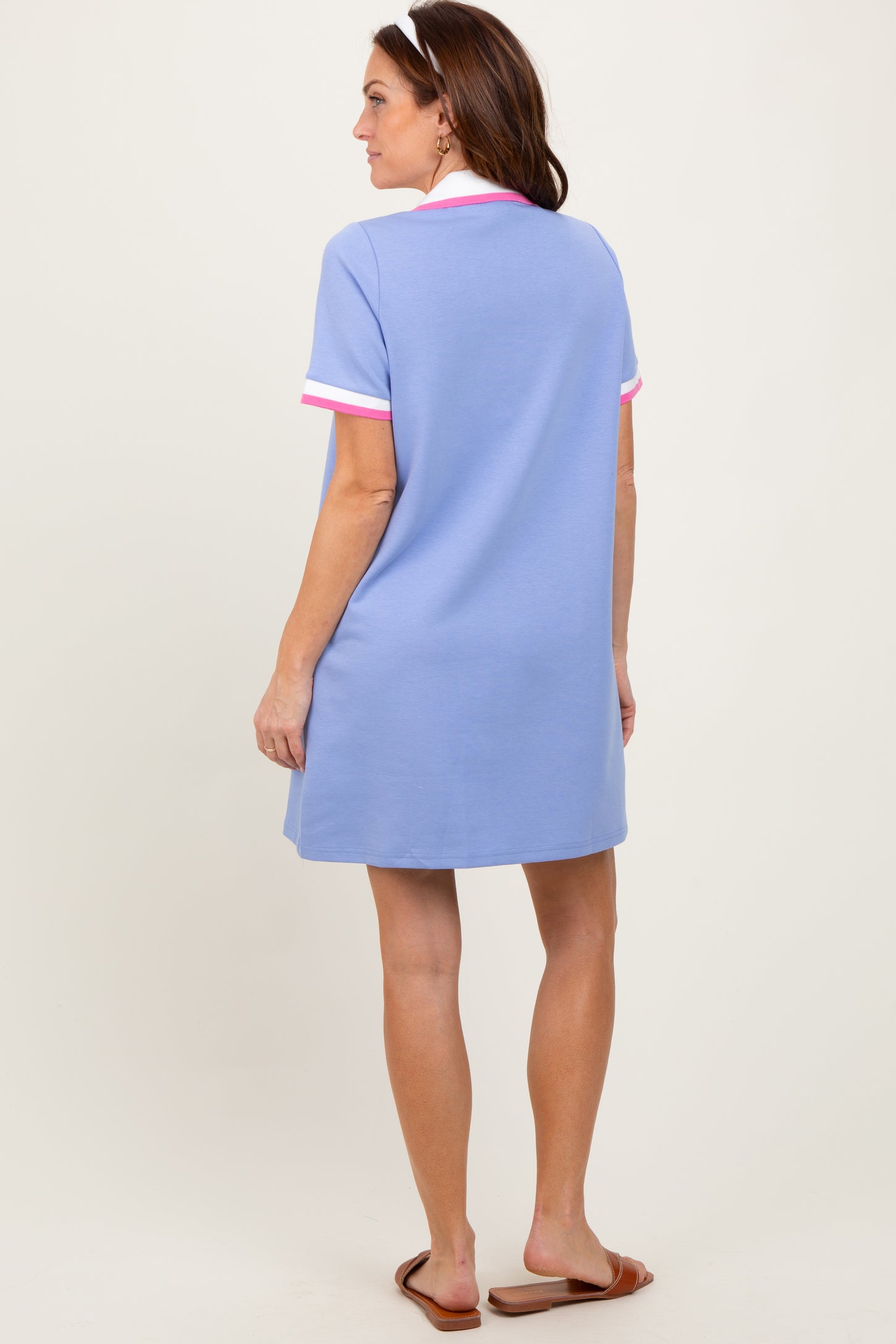 Blue Contrast Trim Mini Polo Dress