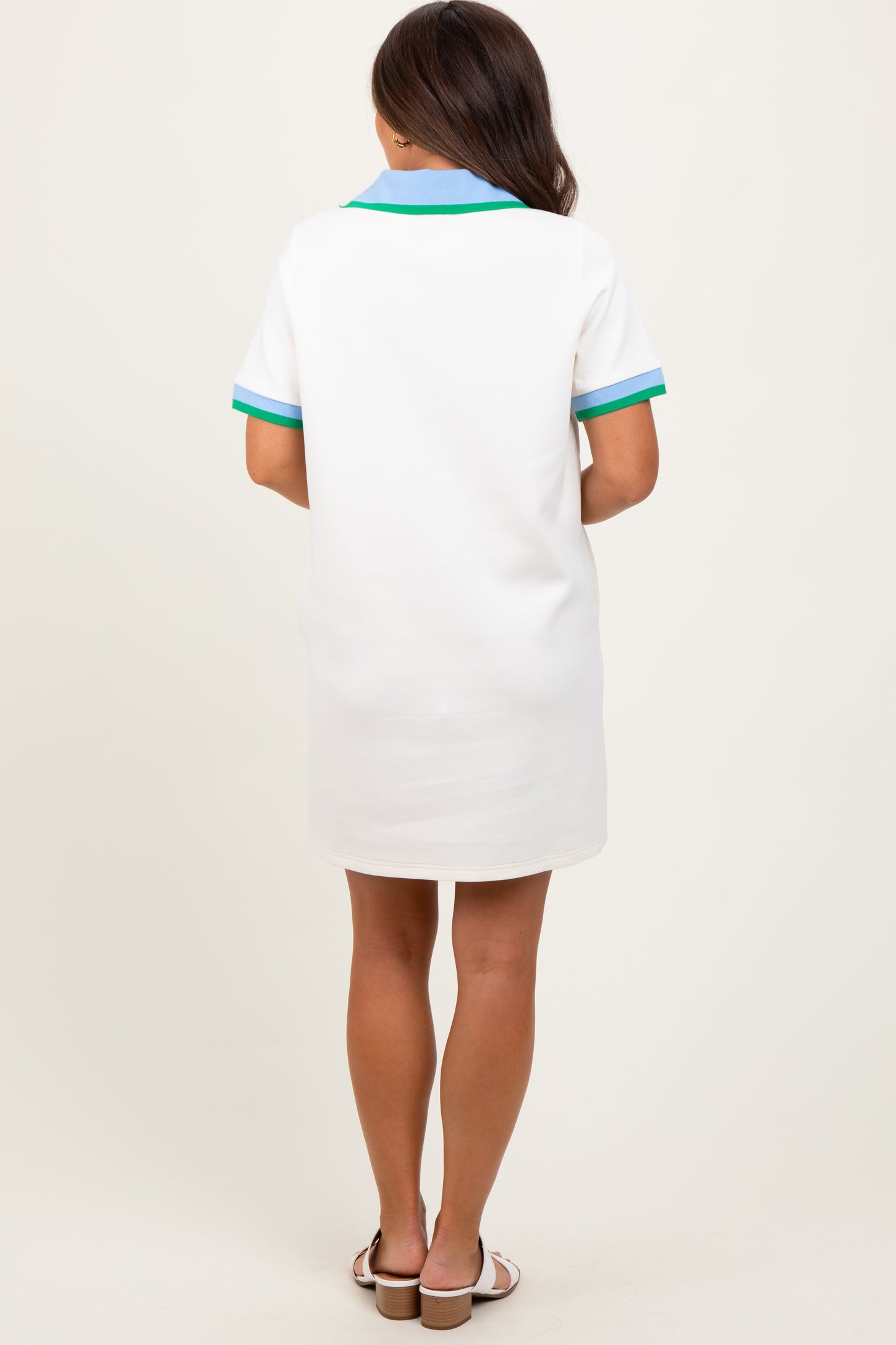 Cream Contrast Trim Maternity Mini Polo Dress