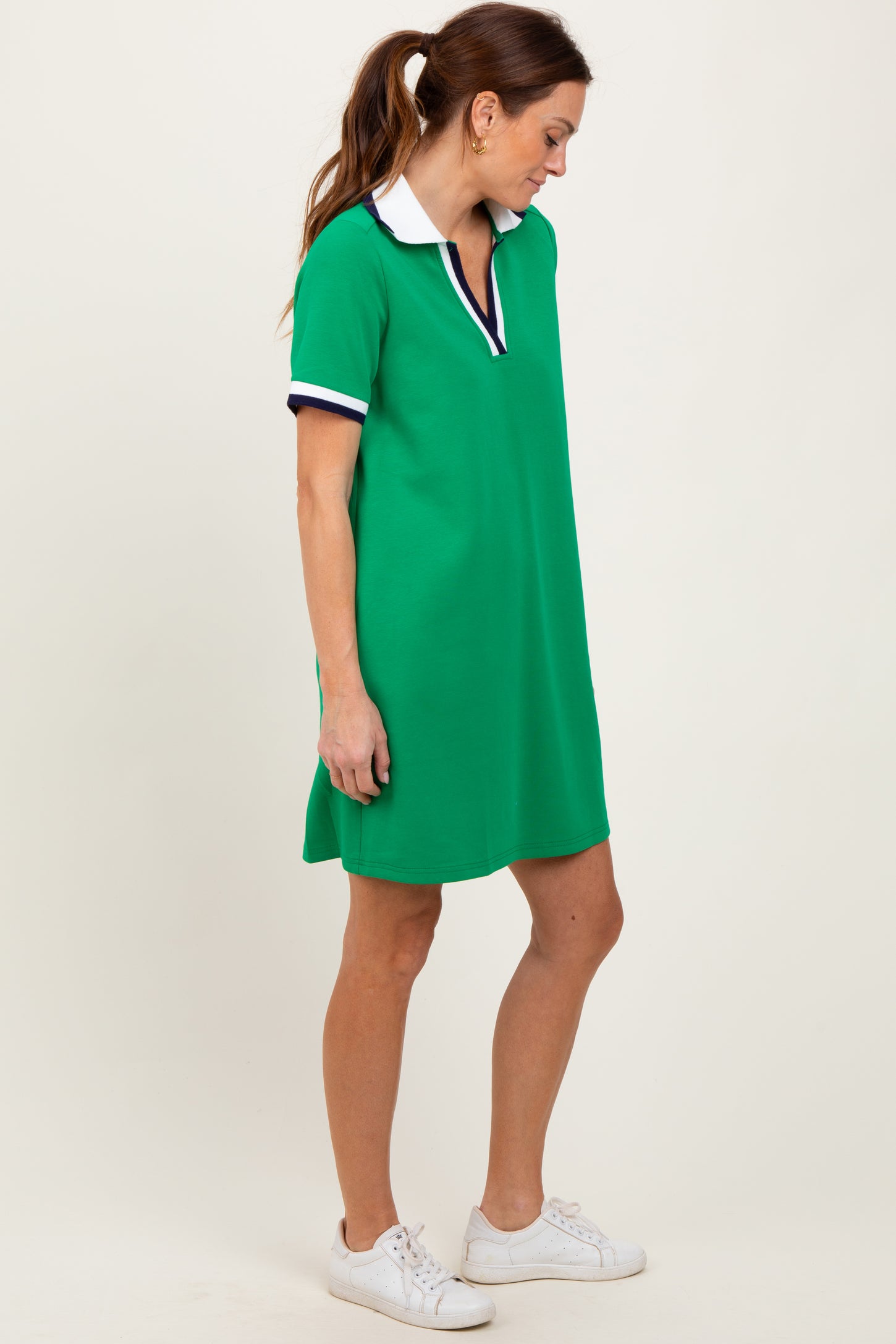 Green Contrast Trim Mini Polo Dress