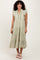 Light Olive Scallop Detail Tiered Midi Dress