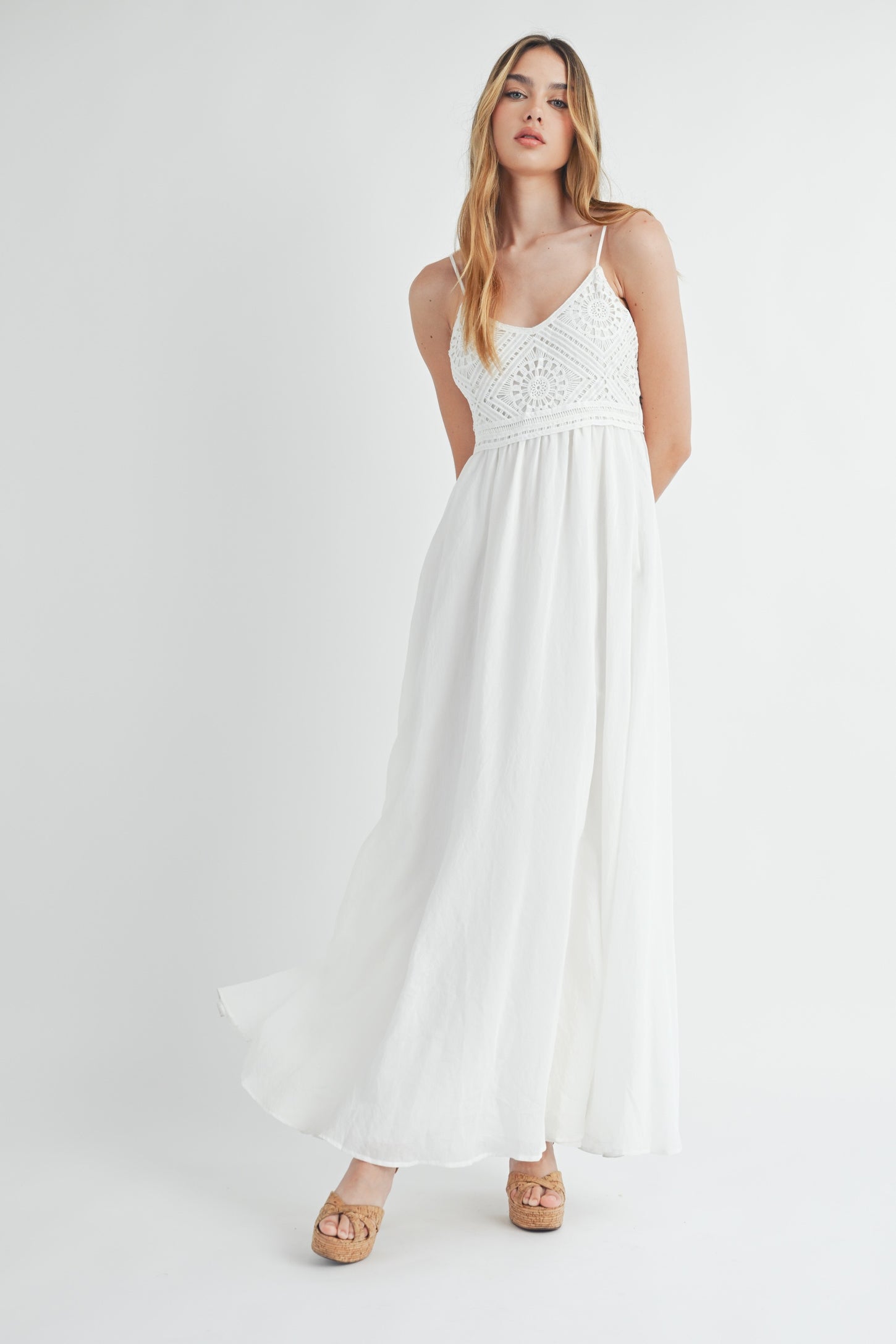 White Crochet Bodice Maternity Maxi Dress
