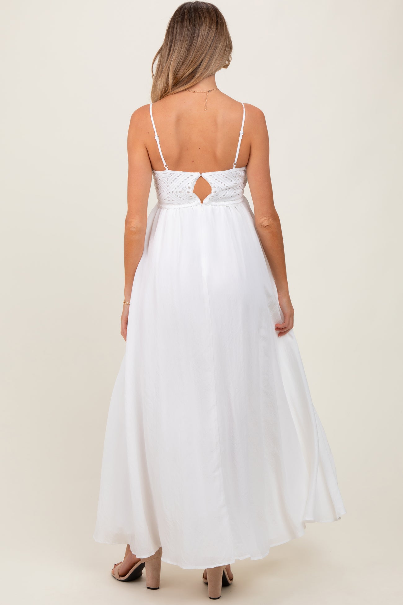 White Crochet Bodice Maternity Maxi Dress