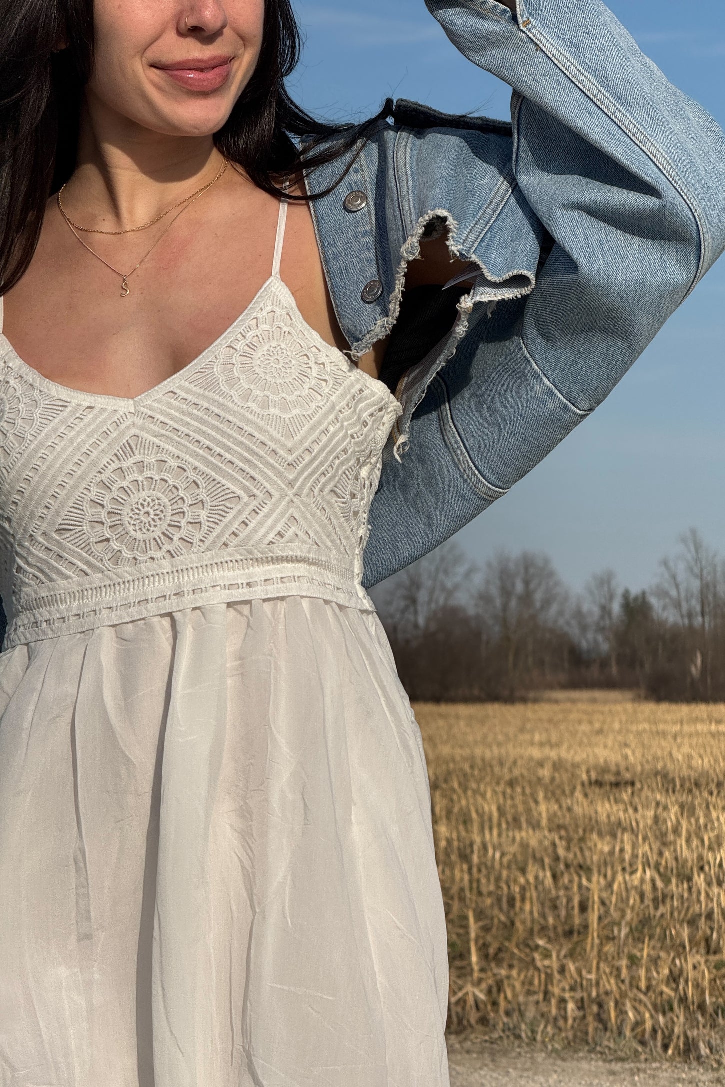 White Crochet Bodice Maxi Dress