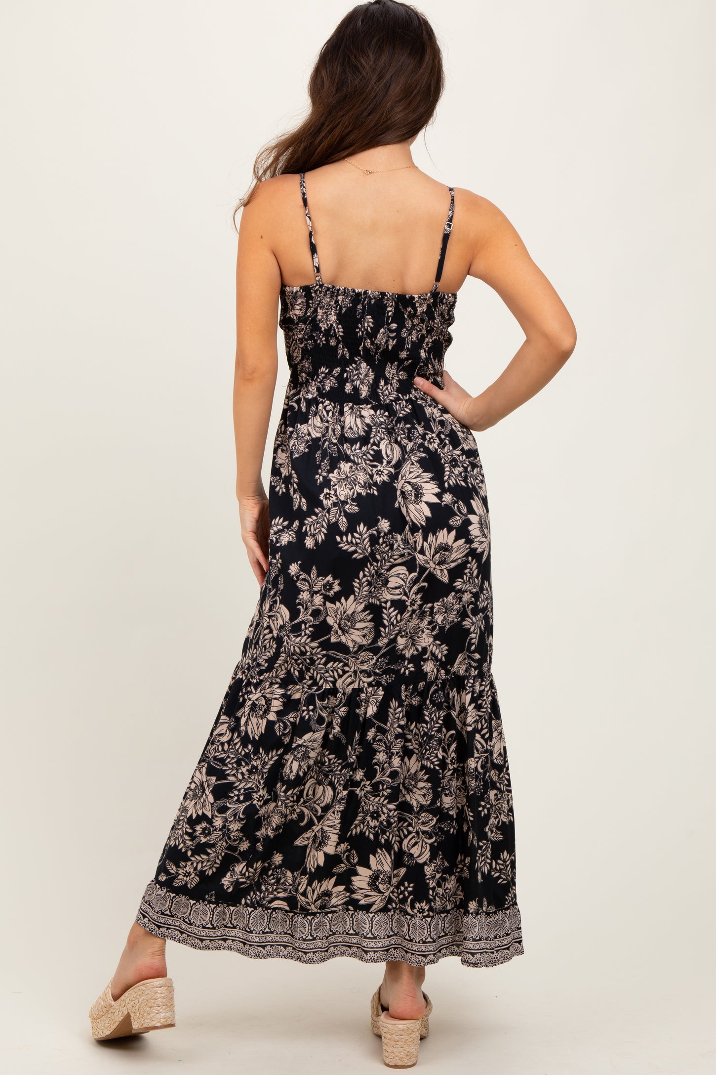 Black Floral Twist Front Cut Out Maxi Dress