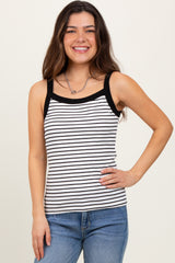Ivory Striped Contrast Strap Tank