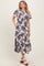 Navy Floral Smocked Ruffle Hem Midi Dress